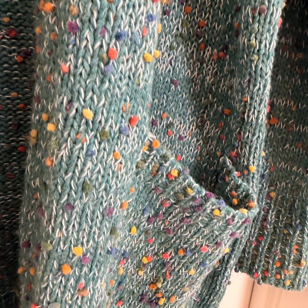 Blakeley Confetti Knit Cardigan OS Teal Multicolor Speckled Chunky Sweater - Picture 5 of 9